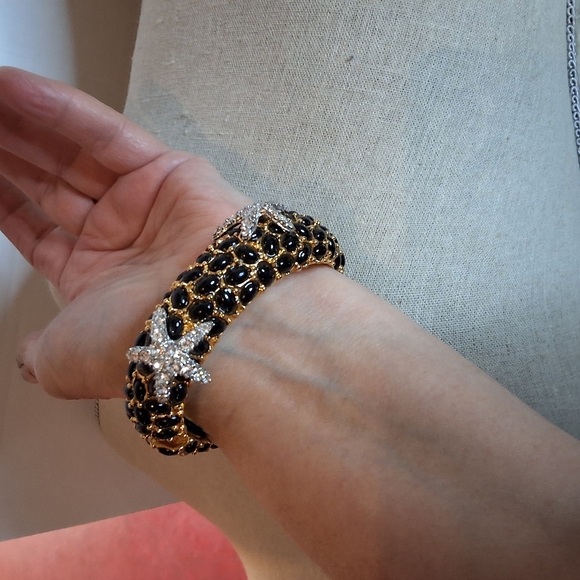 Vintage Rare KJL Black Mosaic Starfish Bracelet - Picture 7 of 14